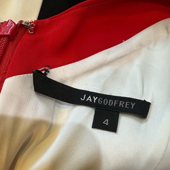 JAY GODFREY Size 4 S Red Black Ivory Geometric Cocktail Pencil Dress R $345 - Picture 8 of 11